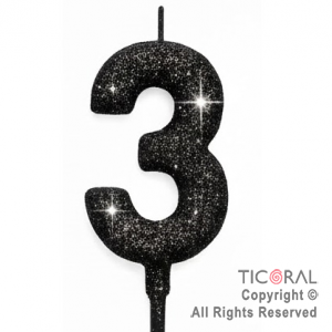 VELA NUMERAL CHICO 5.5 CM CON GIBRE NEGRO NUMERO 3 x 1
